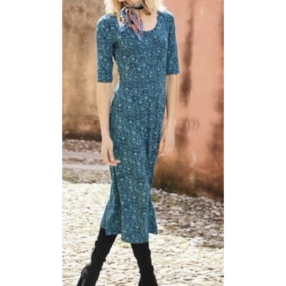 Peruvian Connection Blue Ivy Floral Midi Dress Size XS Stretch Cotton